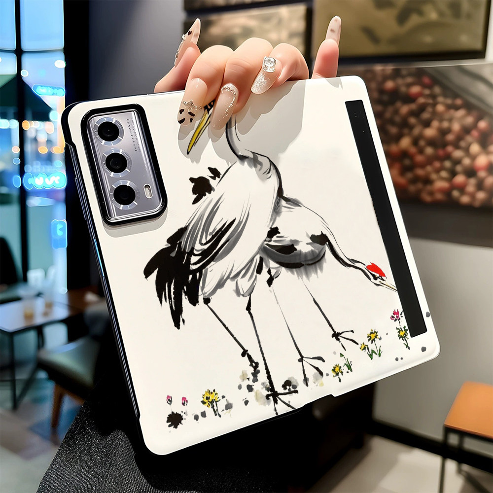 仙鹤延年适用华为荣耀MAGIC V6 V3 Vs3手机壳MAGIC V5V2 Vs2新款折叠屏高级感磁吸休眠翻盖皮纹保护套