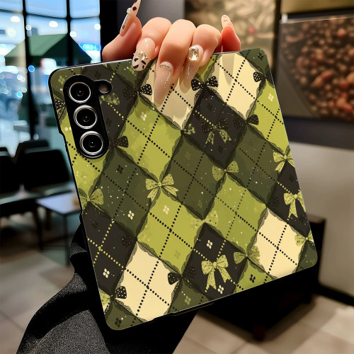 绿色菱格蝴蝶结适用三星Galaxy Z Fold 7手机壳女新款zfold6/5折叠屏磁吸翻盖W25/w24全包防摔保护套