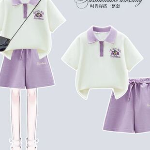 女童套装夏季2026洋气中大儿童小女孩短袖POLO衫短裤休闲两件套潮