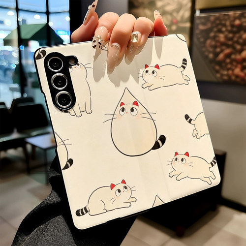 水滴小胖猫适用三星Galaxy Z Fold6手机壳W25新款Fold5折叠Fold7防摔保护套高级感磁吸休眠翻盖皮纹