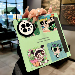 飞天小女警毛毛适用vivoXFold6手机壳女fold5新款时尚fold3pro折叠屏fold3视窗磁吸翻盖皮纹防摔保护套