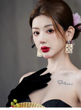 中国风喜字耳环新中式新娘耳饰结婚晨袍敬酒礼服金色耳夹旗袍配饰