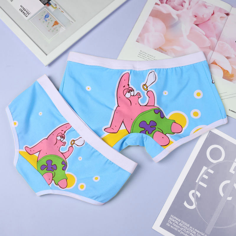 蓝色卡通情侣内裤海绵宝宝派大星男士平角裤青年学生可爱女三角裤