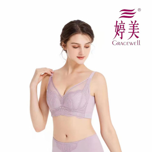 婷美法式3/4杯固定肩带薄款文胸
