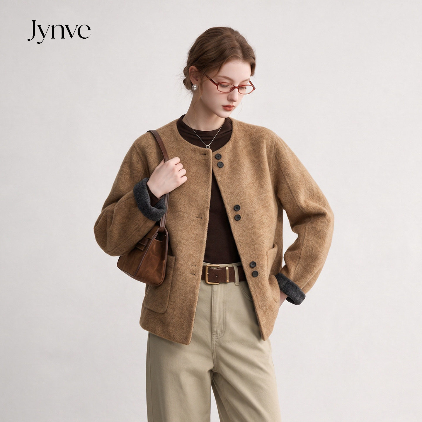 Jynve 两面穿双面羊绒大衣女短款2026秋冬季气质高级感羊毛呢外套