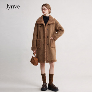 Jynve 两面穿复古棕羊羔毛外套女2026秋冬中长款加厚皮毛一体大衣