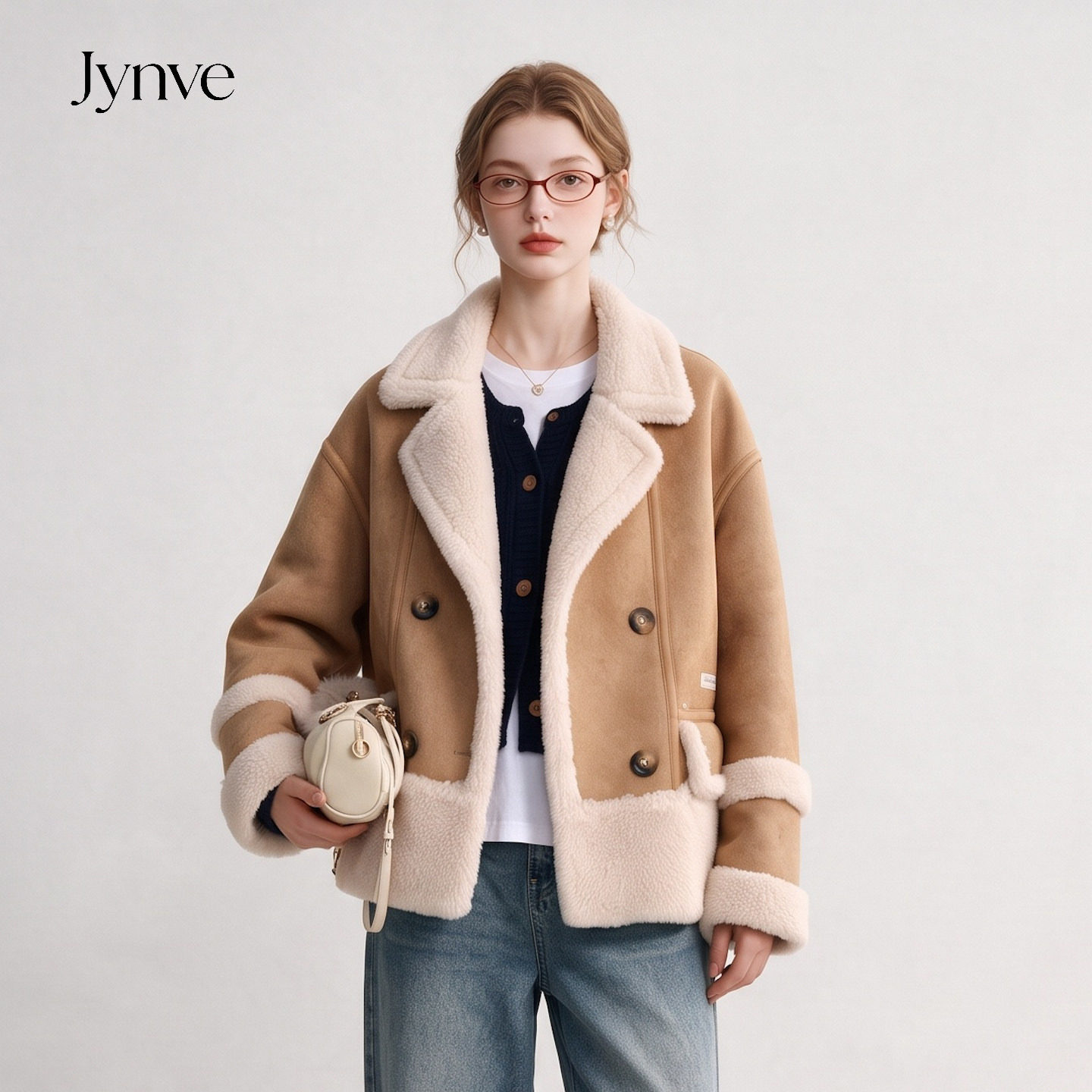 Jynve 棕色高级感羊羔毛短外套女2026冬季小个子气质保暖皮毛一体