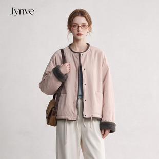 Jynve 粉色双面穿羊羔毛外套女2026冬超好看宽松加绒加厚抽绳上衣