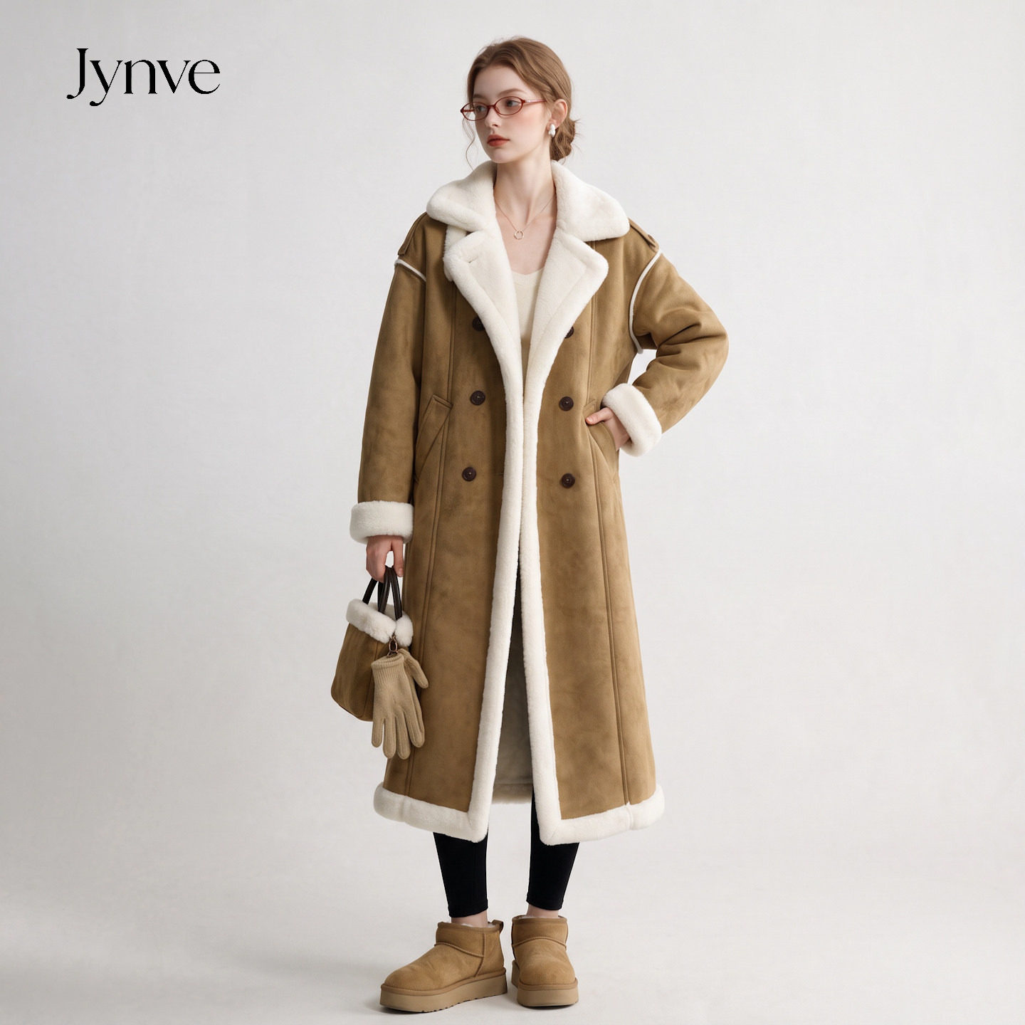 Jynve 皮毛一体羊羔毛外套女2026秋冬麂皮绒长款宽松加厚保暖大衣