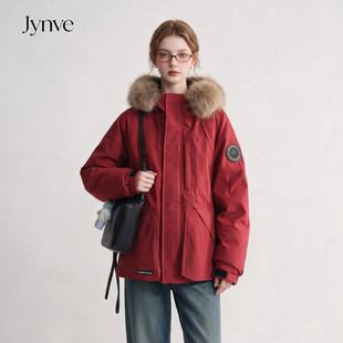 Jynve 红色大毛领派克羽绒服女冬2026新款超好看90白鸭绒连帽外套