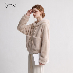 Jynve 仿水貂绒毛毛毛外套女2026冬新款连帽短款加厚保暖环保皮草