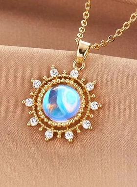 【钛钢】梦幻太阳花项链女欧美跨境炫彩吊坠微镶镀金高级感锁骨链