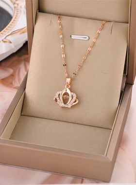 灵动皇冠项链女跳动的心吊坠百搭轻奢钛钢锁骨链不掉色首饰品批发