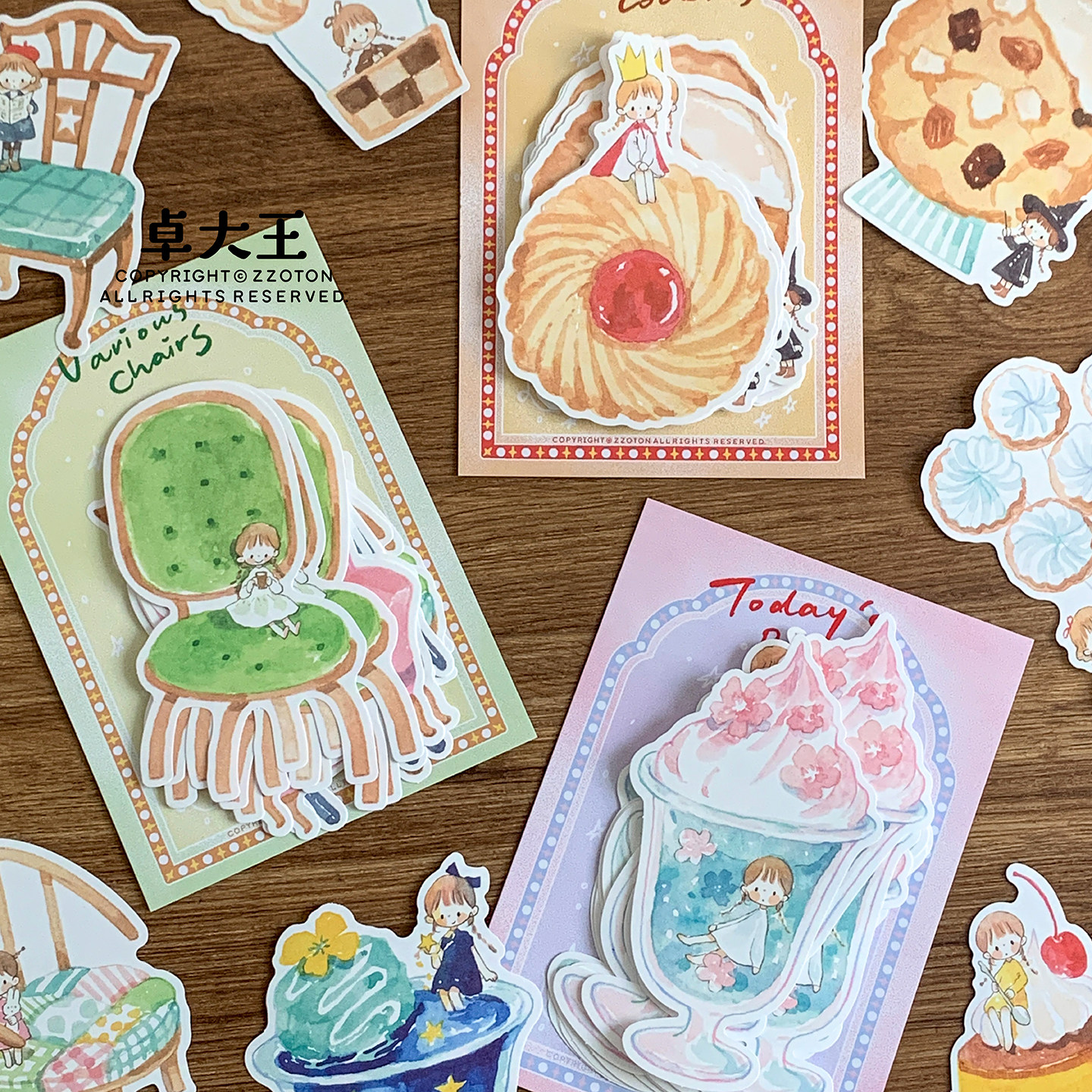 卓大王便签阿卓手绘异形可书写杯子甜品饼干曲奇椅子手帐素材ys