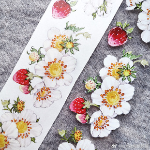 柚木社胶带分装 和纸PET白色相簿红花石蒜蓝闪蝶盛世莓莓手账胶卷