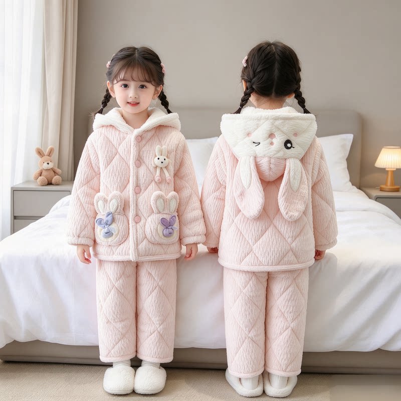 女童冬季加厚法兰绒兔子家居服