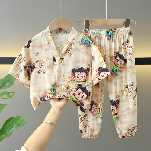 薄款儿童睡衣棉绸夏季防蚊裤套装