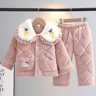 冬季儿童睡衣法兰绒加厚夹棉女童公主宝宝中大童珊瑚绒家居服套装