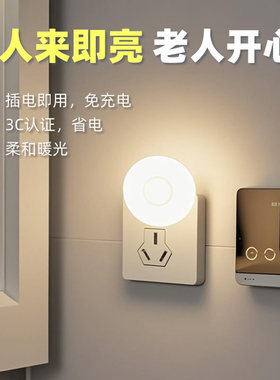 智能感应小夜灯插电款 1W暖光老人起夜人来自动亮
