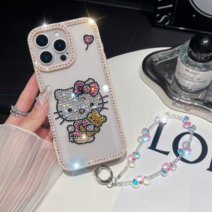 Kitty Cat Phone Case For Apple iPhone 16 15 14 13 12 Pro Plus Max KT Cat Diamond Studded Phone Cover