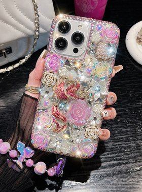 Handmade Case for iPhone 17 16 15 Pro Max Plus coque Luxury Phoenix Peony Flower Phone Back Cover