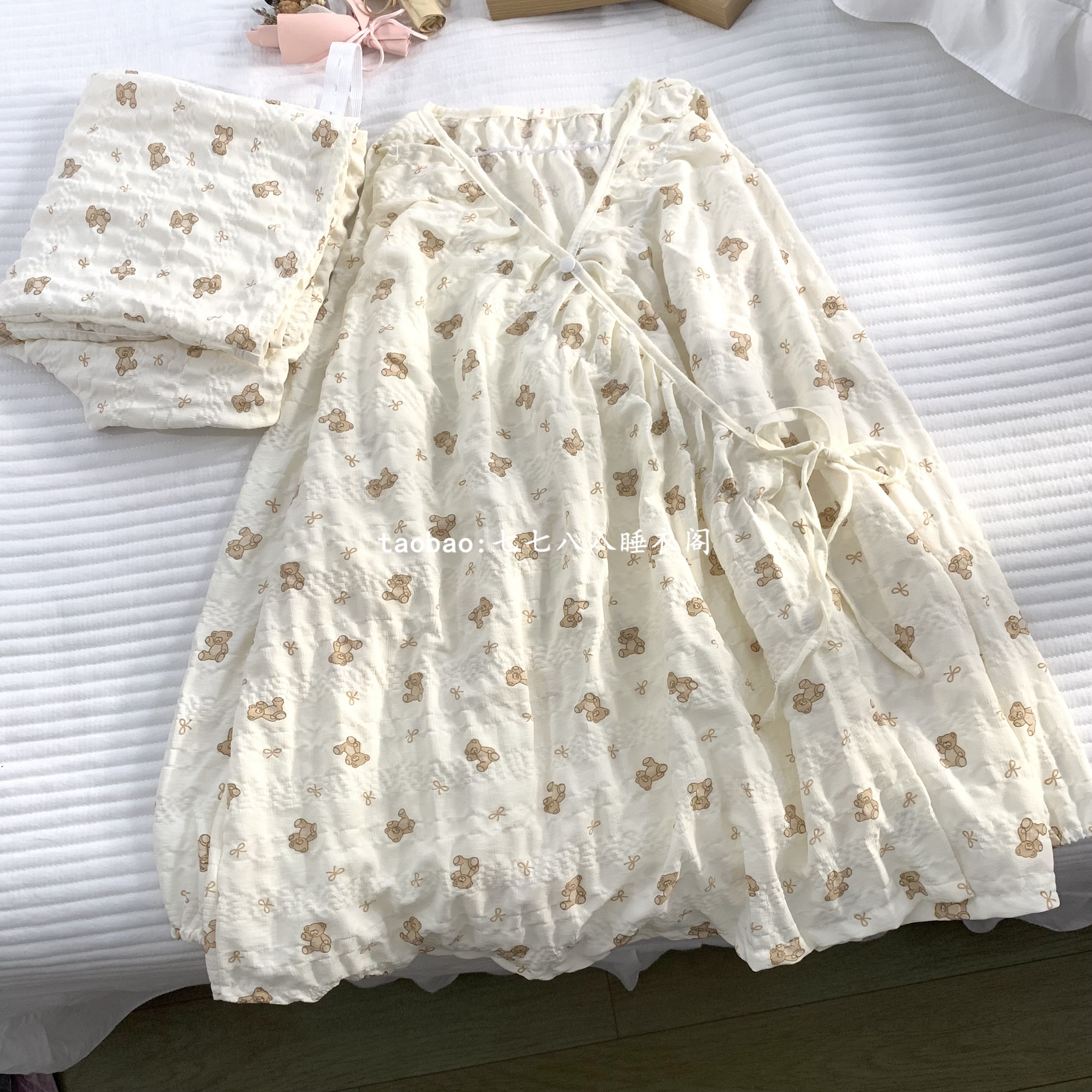 月子服夏薄款系带国风云朵棉孕妇睡衣7月8宽松大码产妇住院家居服