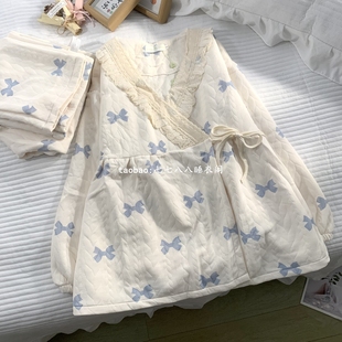 V领系带款 家居服 空气棉月子服秋冬加厚保暖孕妇睡衣11月份12大码