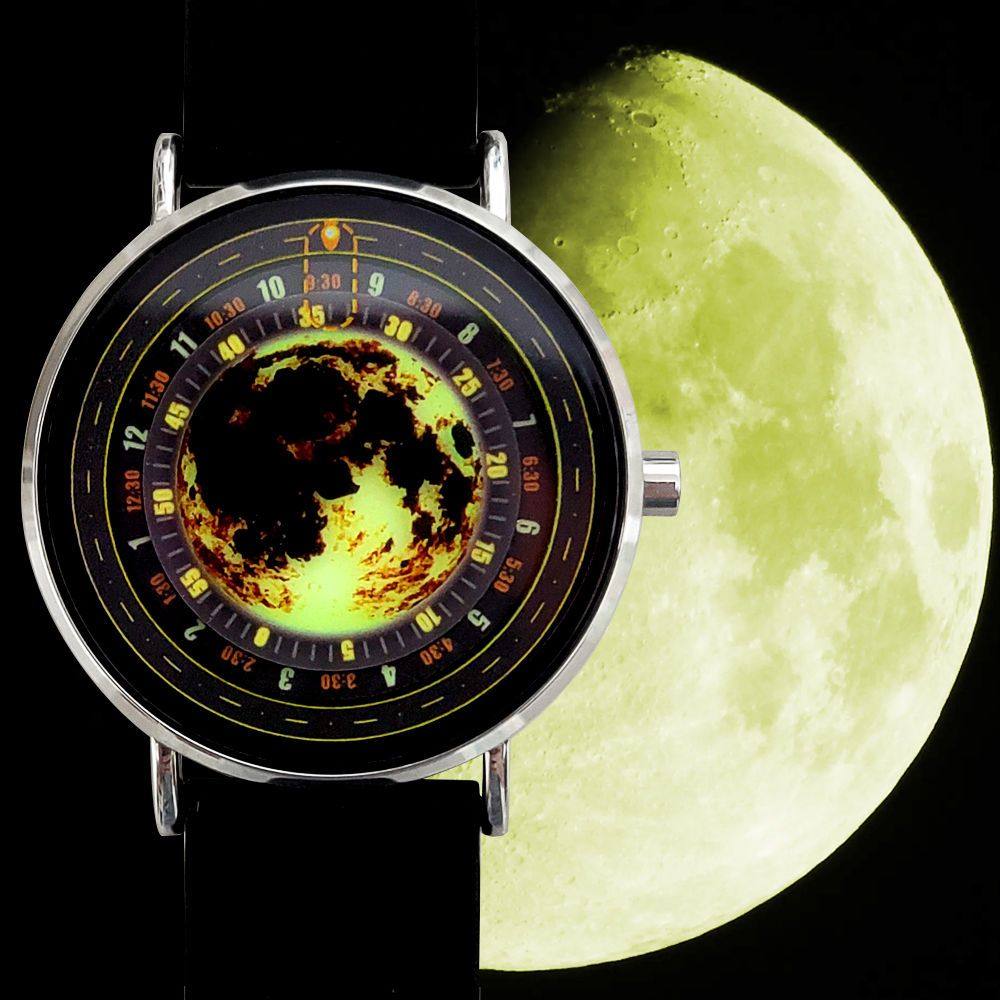 月球表腕表石英超薄新款夜光防水硅胶表带满月星球无指针创意设计