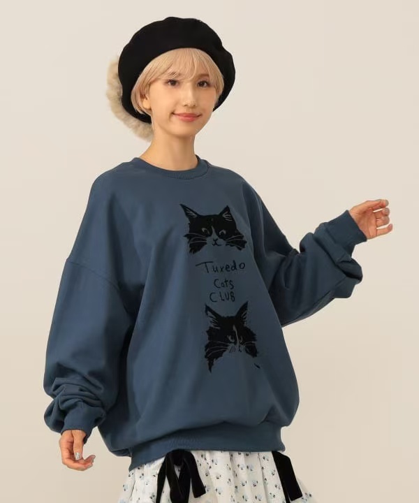 日本订购 mmts(COLLABORATION)9456 tuxedo cats猫猫宽松长袖卫衣