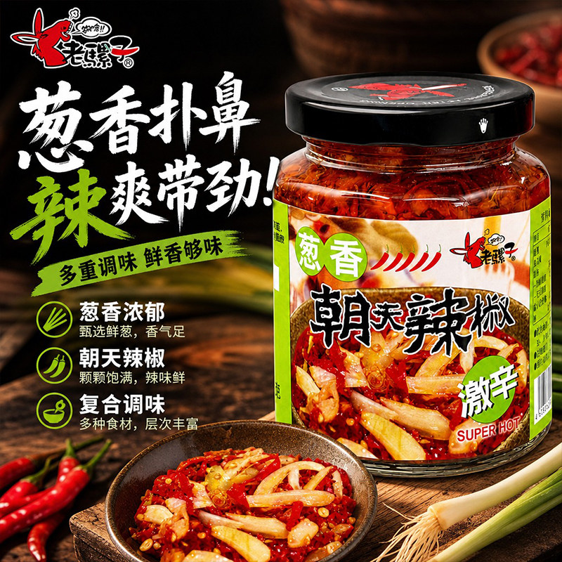 老骡子葱香朝天辣椒激辛鲜辣剁椒酱佐餐拌粉面炒菜下饭辣椒酱240g