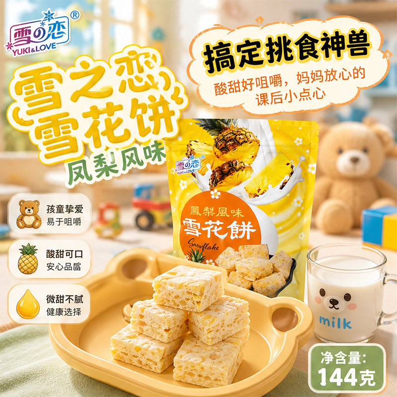 台湾经典雪之恋凤梨雪花饼松软拉丝通勤旅途健康中式饼干糕点144g