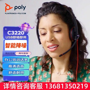 缤特力（Plantronics）C3220 双耳头戴式耳麦 USB线控耳机 降噪麦