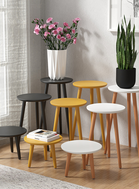 白色原木混搭花架子客厅落地式三脚花几家用电视柜旁花店实木展示