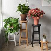 原木色黑白花园凳室内实木加固高脚花台园艺放花架整装 酒吧台高凳