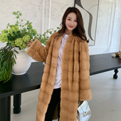 人气款 2025进口紫标天鹅绒长款 横排水貂皮草外套女裘皮大衣