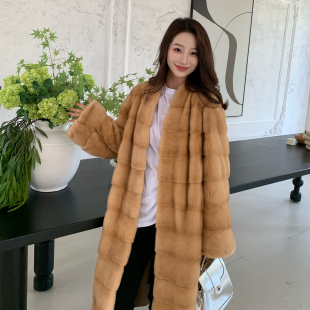 人气款 横排水貂皮草外套女裘皮大衣 2025进口紫标天鹅绒长款