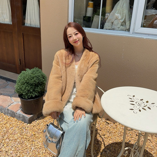 2025秋冬新款 进口紫标天鹅绒水貂皮草外套女貂皮大衣 挽袖