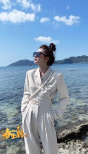 lucky yy左一2022春季新款小众设计INS小红书高腰套装西装外套女