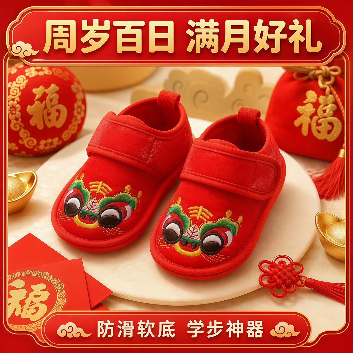 春秋季婴儿虎头鞋宝宝学步鞋宝宝0-2岁绣花老虎鞋软底步前鞋子