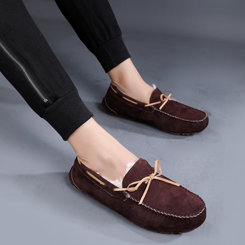 男式新款皮毛一体豆豆鞋男加绒加厚秋冬季一脚蹬懒人平底休闲棉鞋