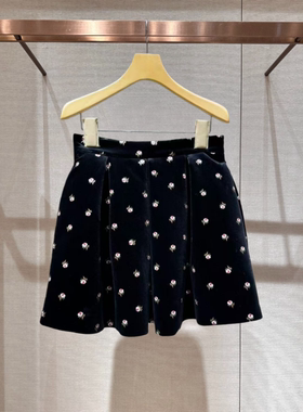 2026春季新款千金风高腰拼接小碎花丝绒A字百褶半身裙女XSJ1Q05D