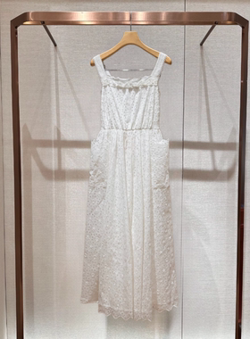 2026夏季新款蕾丝边镂空拼接口袋中长款A字吊带连衣裙女XSJ3L04B