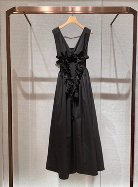 2026春季新款优雅V领拼接蕾丝荷叶边无袖中长款连衣裙女XSJ1L05D