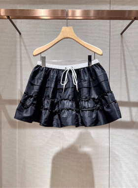 2025年春季新款简约松紧腰系带蝴蝶结A字蛋糕短款半身裙R105402B