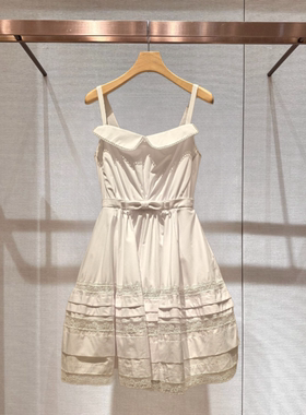 2026年夏季新款设计感拼接蕾丝边蝴蝶结A字吊带连衣裙女XSJ1L17D