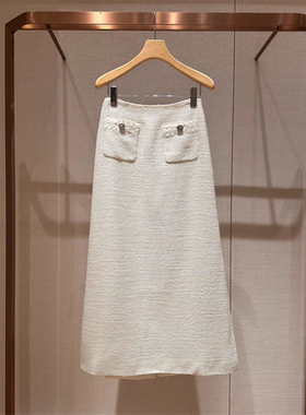 2025年春季新款高腰显瘦优雅小香风中长款开叉A字半身裙R105804D