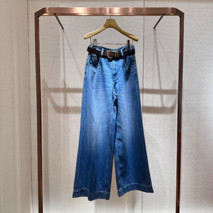 2025年秋季新款休闲通勤高腰腰带水洗阔腿直筒牛仔长裤女XRJ4K11B