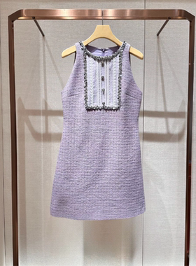 2024年冬季新款紫色无袖圆领修身显瘦钉珠亮片连衣裙女Q164702B