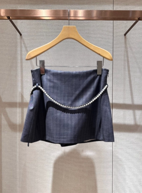 2026年夏季新款高腰拼接珍珠串链格纹A字短款半身裙裤女XSJ3Q08D