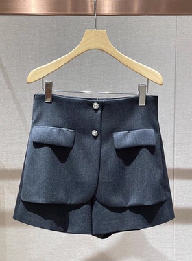 2024年秋季新款灰色高级感高腰裙裤显瘦休闲阔腿短裤女Q142101D